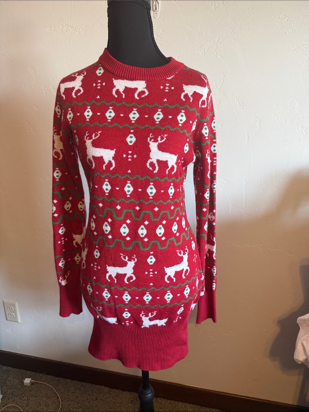 Tipsy Elves Red Sweater with Green and White Accents